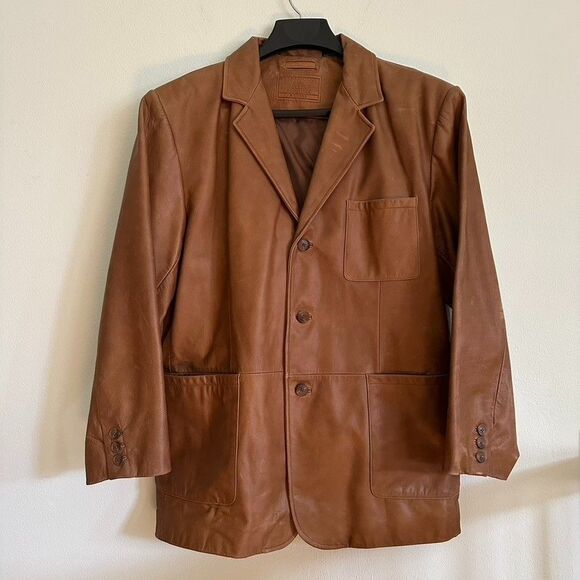 Roundtree & Yorke Mens XL Brown Genuine Leather Blazer Jacket Vintage Workwear - Picture 1 of 16
